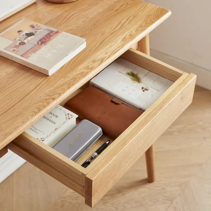 Natural Solid Oak Wood Desk with Drawer