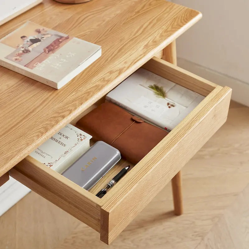 Natural Solid Oak Wood Desk with Drawer
