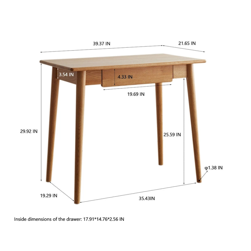 Natural Solid Oak Wood Desk with Drawer