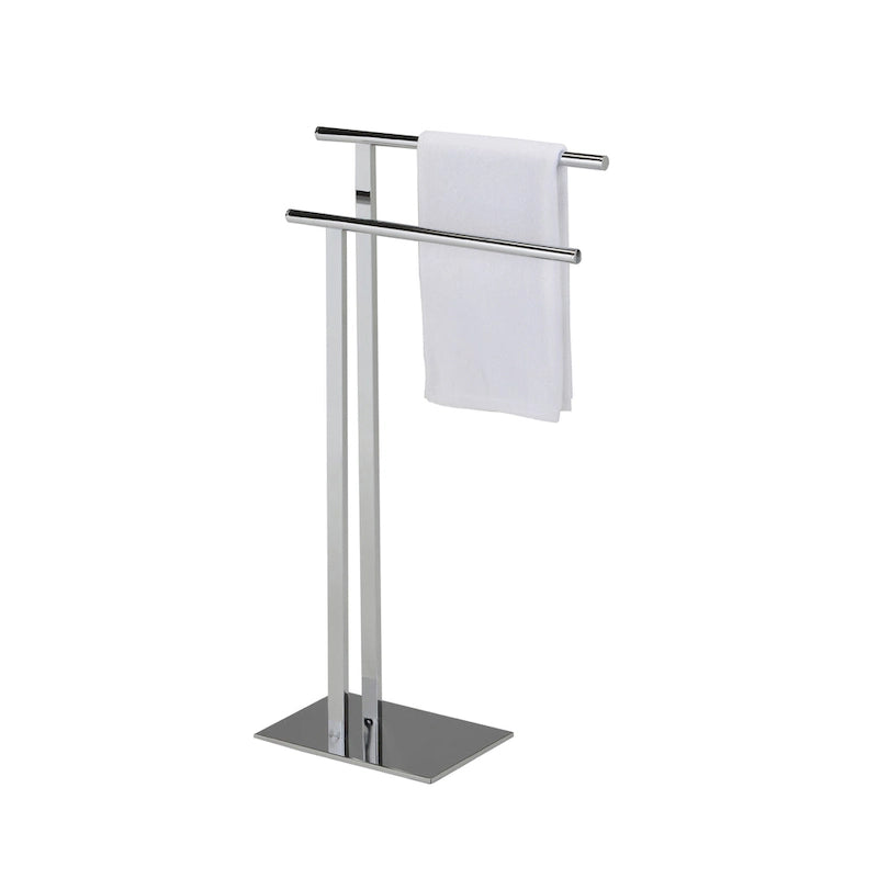 Freestanding Bathroom Towel Rack Stand with 2 Bars - Chrome Finish