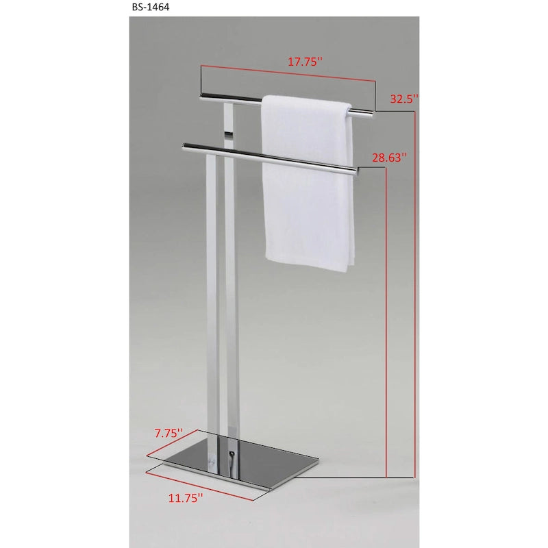 Freestanding Bathroom Towel Rack Stand with 2 Bars - Chrome Finish