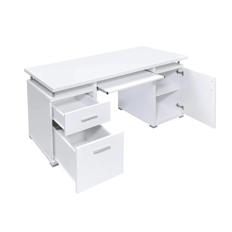 White Computer Desk with 2 Drawers, Filing Cabinet and Keyboard Tray
