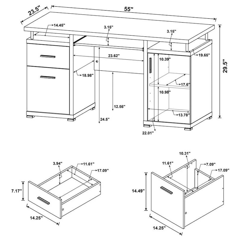 White Computer Desk with 2 Drawers, Filing Cabinet and Keyboard Tray