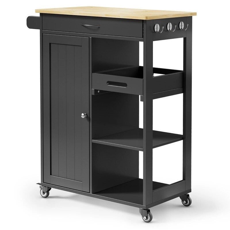 Rolling Kitchen Island Cart with 1 Drawer, 1 Cabinet and 3-Tier Open Shelves