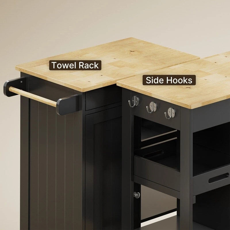 Rolling Kitchen Island Cart with 1 Drawer, 1 Cabinet and 3-Tier Open Shelves