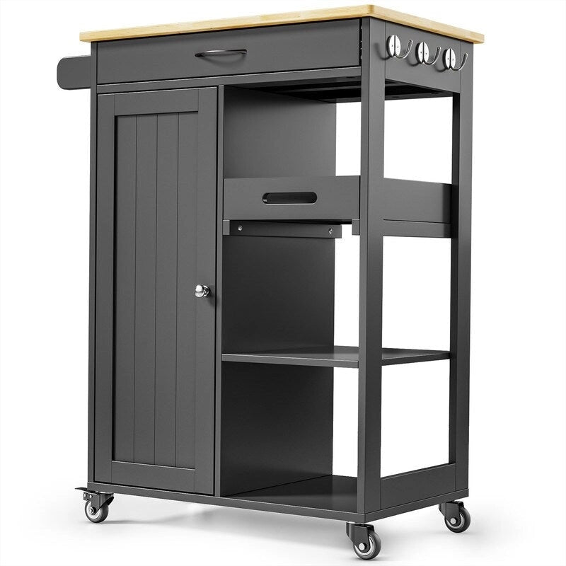Rolling Kitchen Island Cart with 1 Drawer, 1 Cabinet and 3-Tier Open Shelves