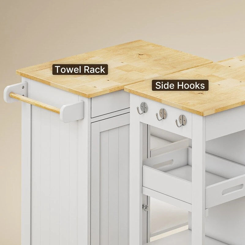 Rolling Kitchen Island Cart with 1 Drawer, 1 Cabinet and 3-Tier Open Shelves