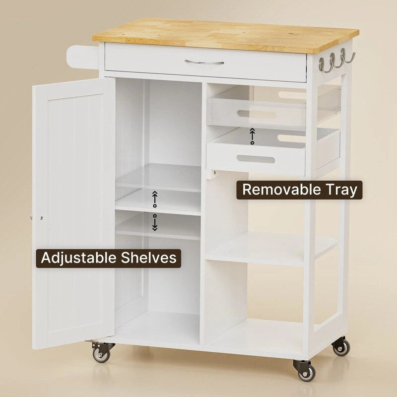 Rolling Kitchen Island Cart with 1 Drawer, 1 Cabinet and 3-Tier Open Shelves