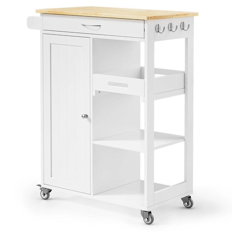 Rolling Kitchen Island Cart with 1 Drawer, 1 Cabinet and 3-Tier Open Shelves