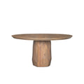 60 Inch Light Brown Solid Wood Round Dining Table with Sculpted Base