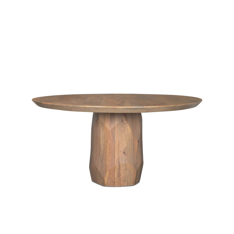 60 Inch Light Brown Solid Wood Round Dining Table with Sculpted Base