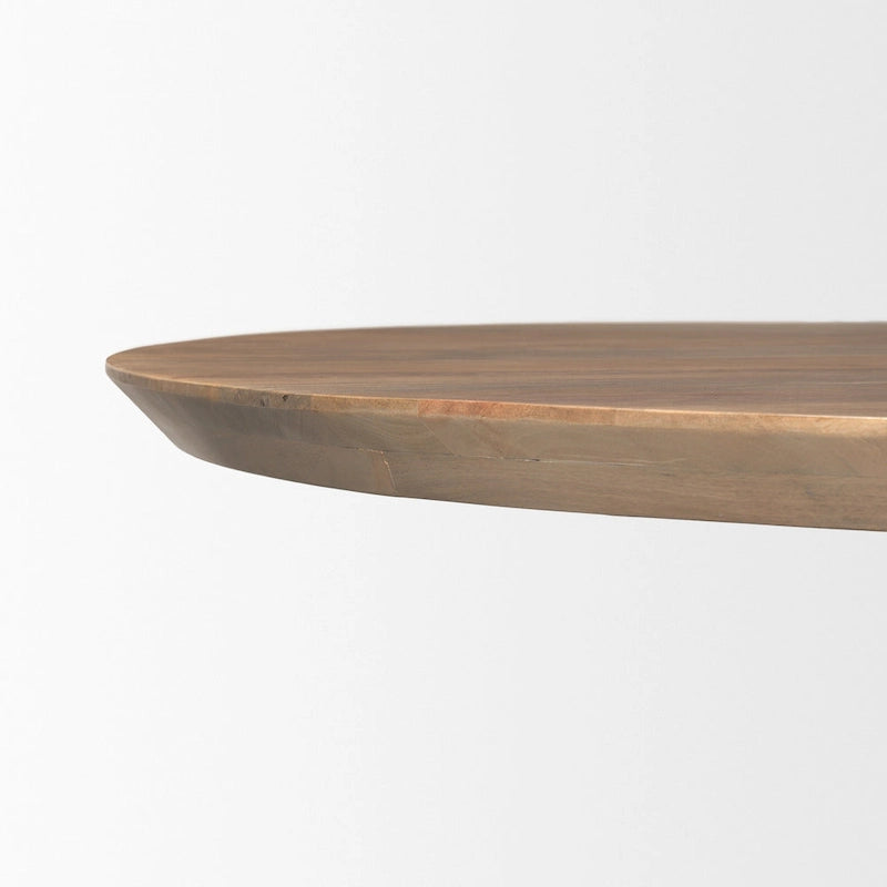 60 Inch Light Brown Solid Wood Round Dining Table with Sculpted Base