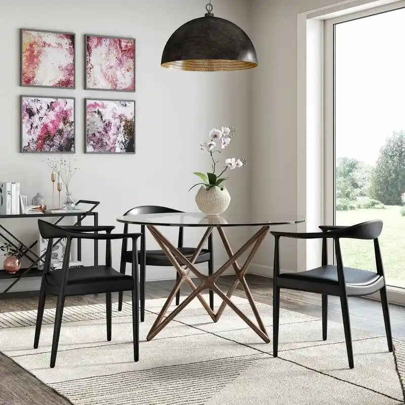 Kennedy Solid Oak and Faux Leather Dining Armchair - Minimalist Style for Kitchen, Bedroom, Office