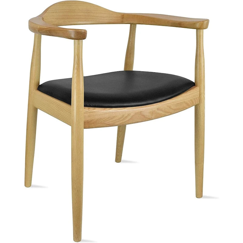 Kennedy Solid Oak and Faux Leather Dining Armchair - Minimalist Style for Kitchen, Bedroom, Office