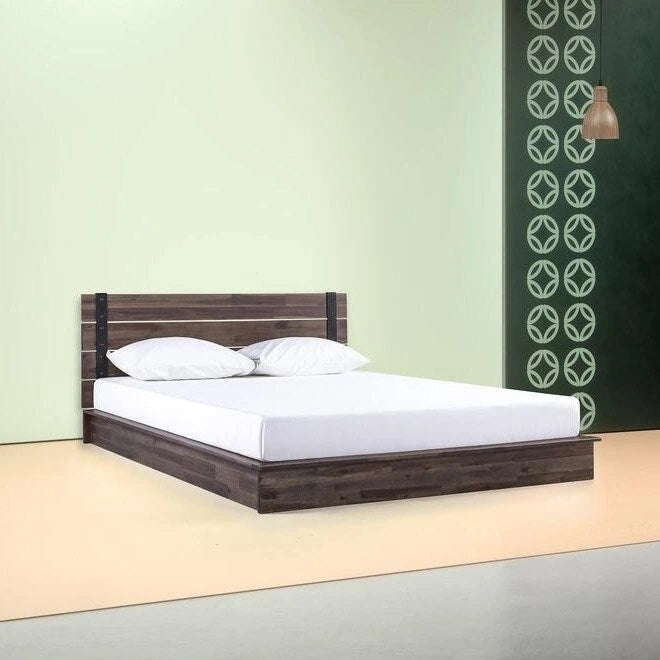 King Size Farmhouse Solid Acacia Wood Low Profile Platform Bed Frame