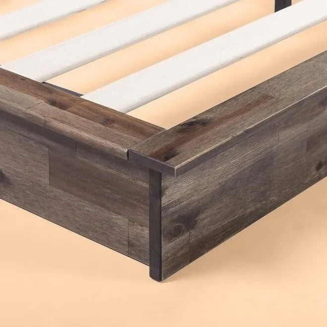 King Size Farmhouse Solid Acacia Wood Low Profile Platform Bed Frame