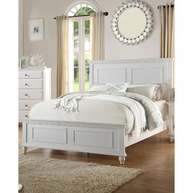 White Wooden Platform Bed Frame - Modern Mission Style with Bold Edges