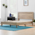 Classic Wood Platform Bed with Raised Headboard and Slat Roll - Multiple Sizes