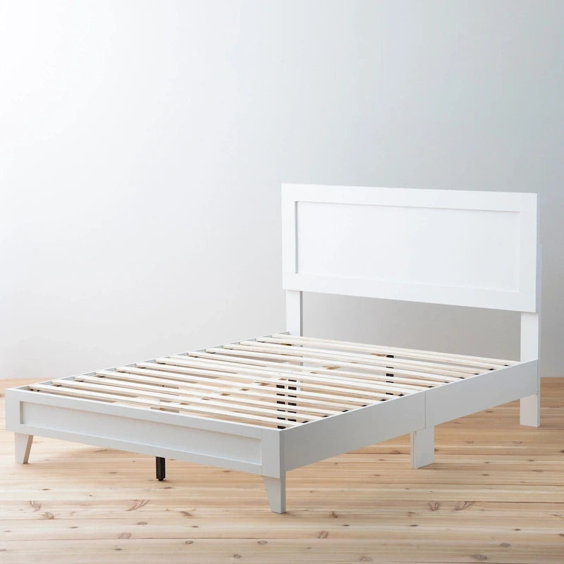 Classic Wood Platform Bed with Raised Headboard and Slat Roll - Multiple Sizes