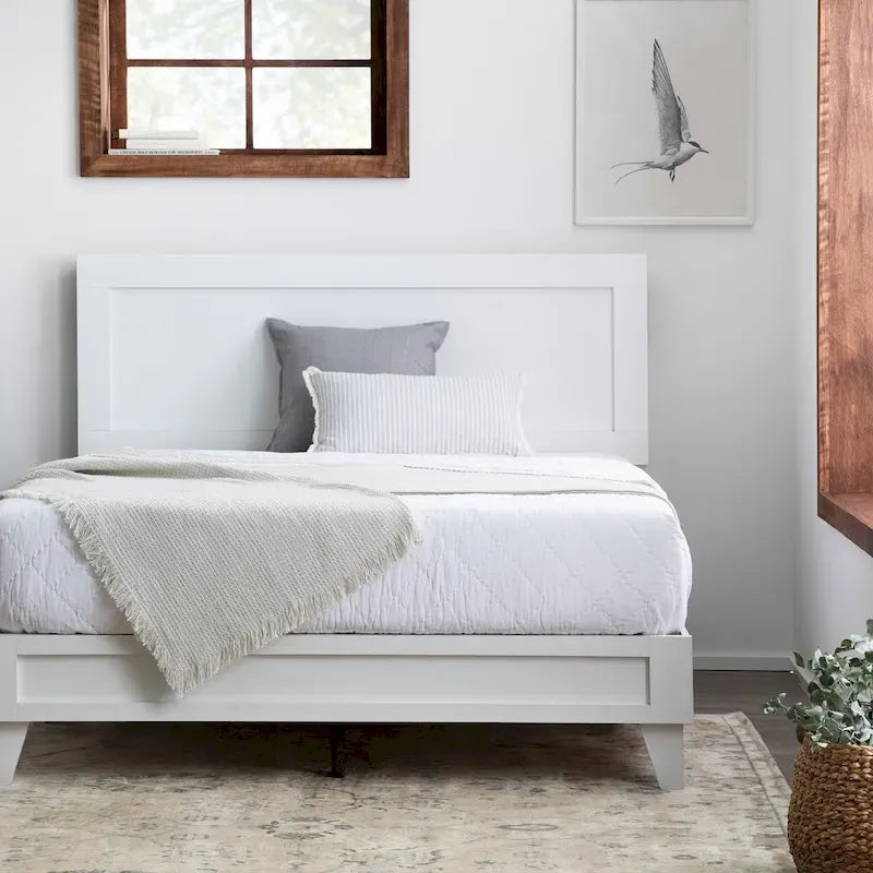 Classic Wood Platform Bed with Raised Headboard and Slat Roll - Multiple Sizes