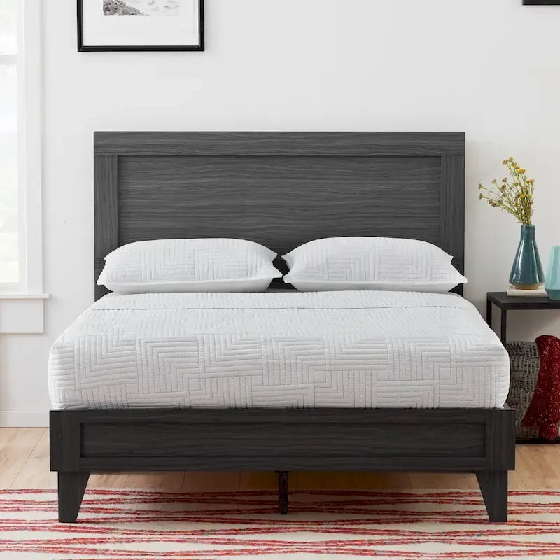 Classic Wood Platform Bed with Raised Headboard and Slat Roll - Multiple Sizes