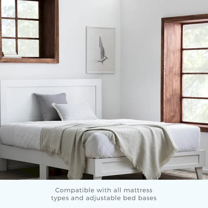 Classic Wood Platform Bed with Raised Headboard and Slat Roll - Multiple Sizes
