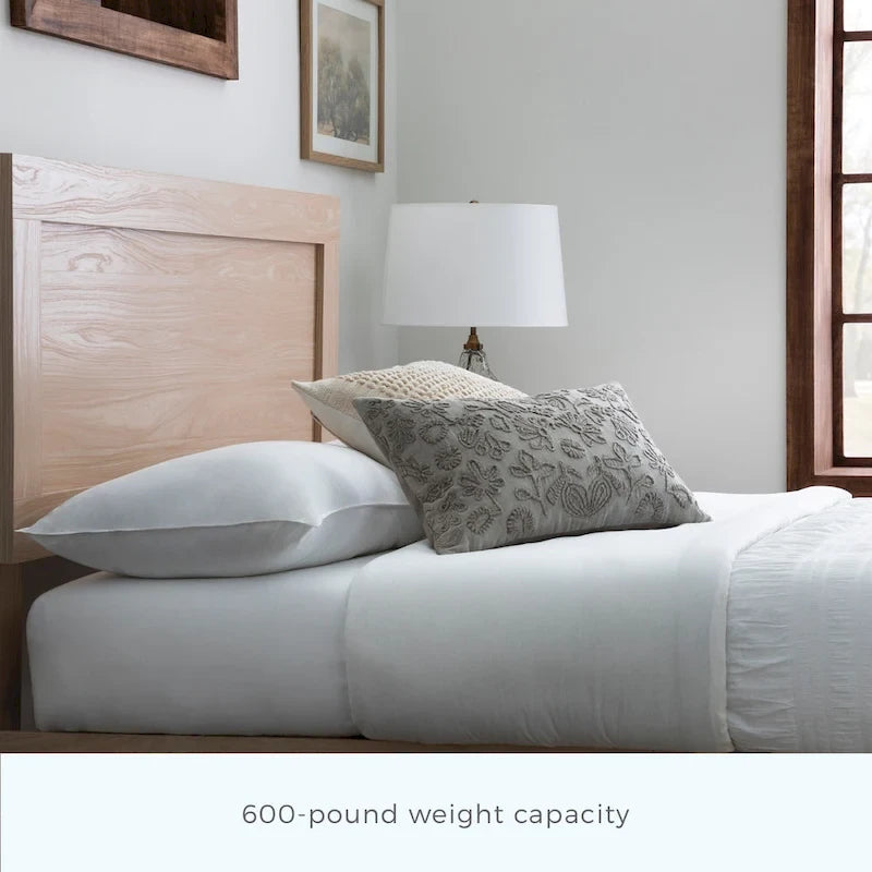 Classic Wood Platform Bed with Raised Headboard and Slat Roll - Multiple Sizes