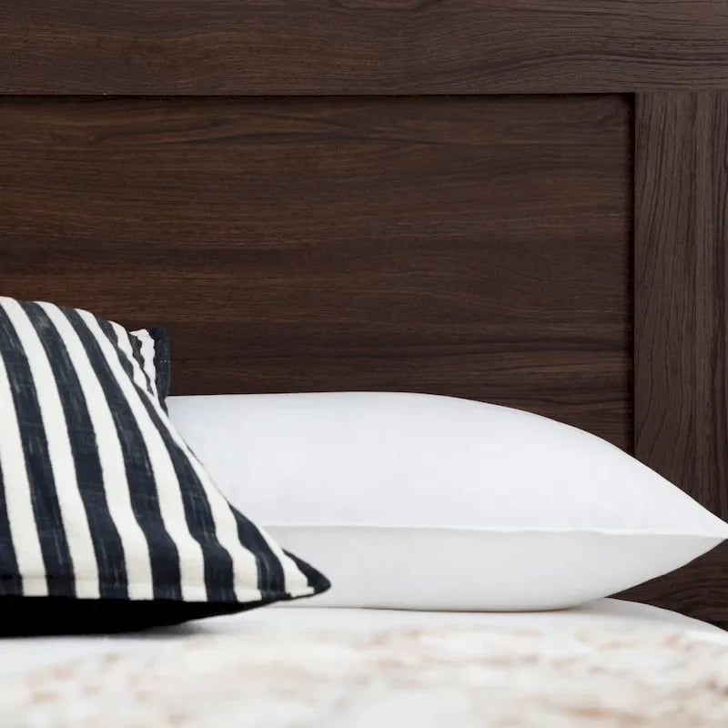 Classic Wood Platform Bed with Raised Headboard and Slat Roll - Multiple Sizes