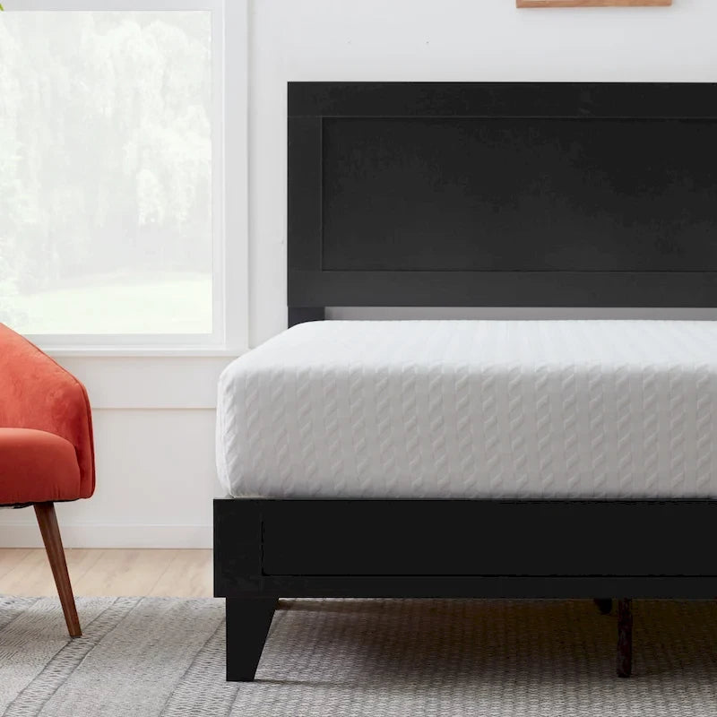 Classic Wood Platform Bed with Raised Headboard and Slat Roll - Multiple Sizes