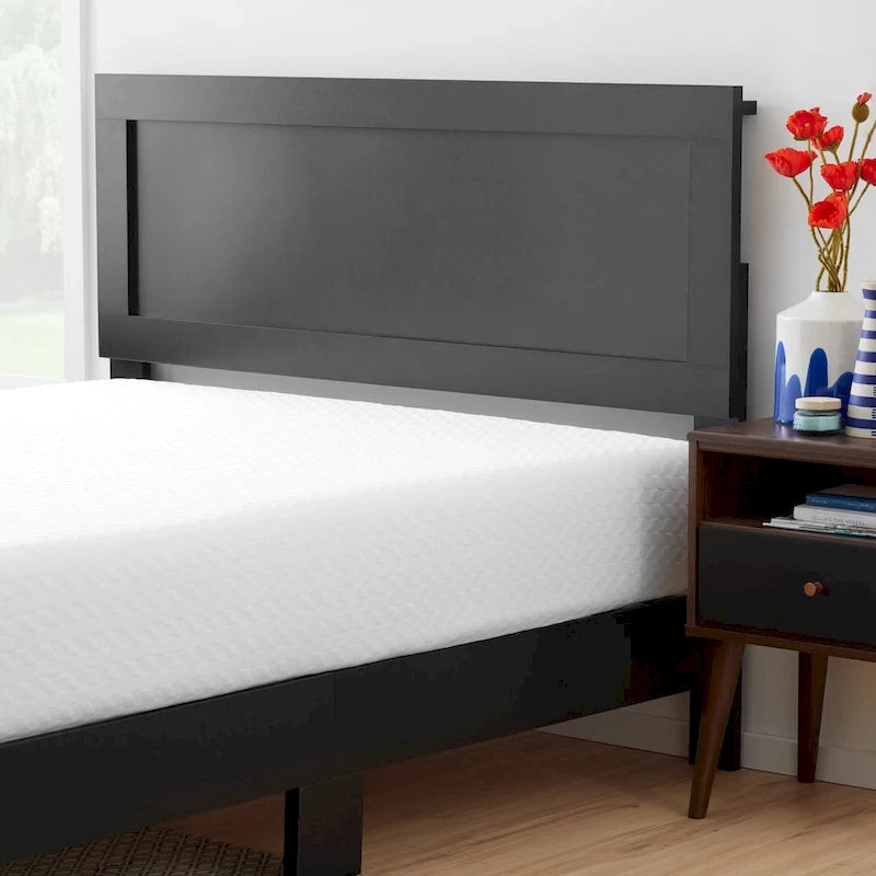 Classic Wood Platform Bed with Raised Headboard and Slat Roll - Multiple Sizes