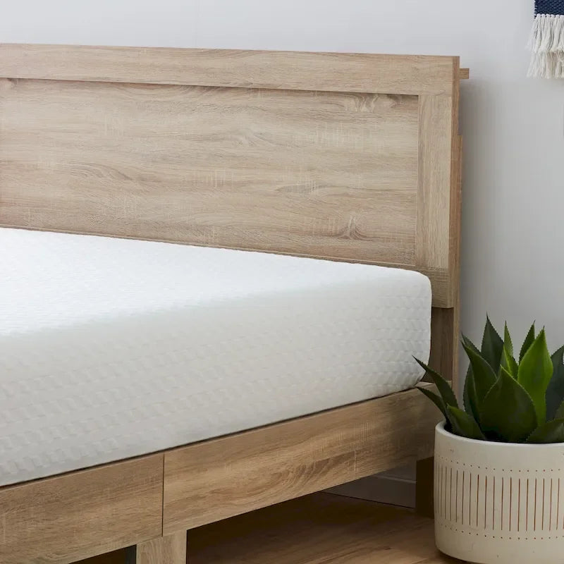 Classic Wood Platform Bed with Raised Headboard and Slat Roll - Multiple Sizes