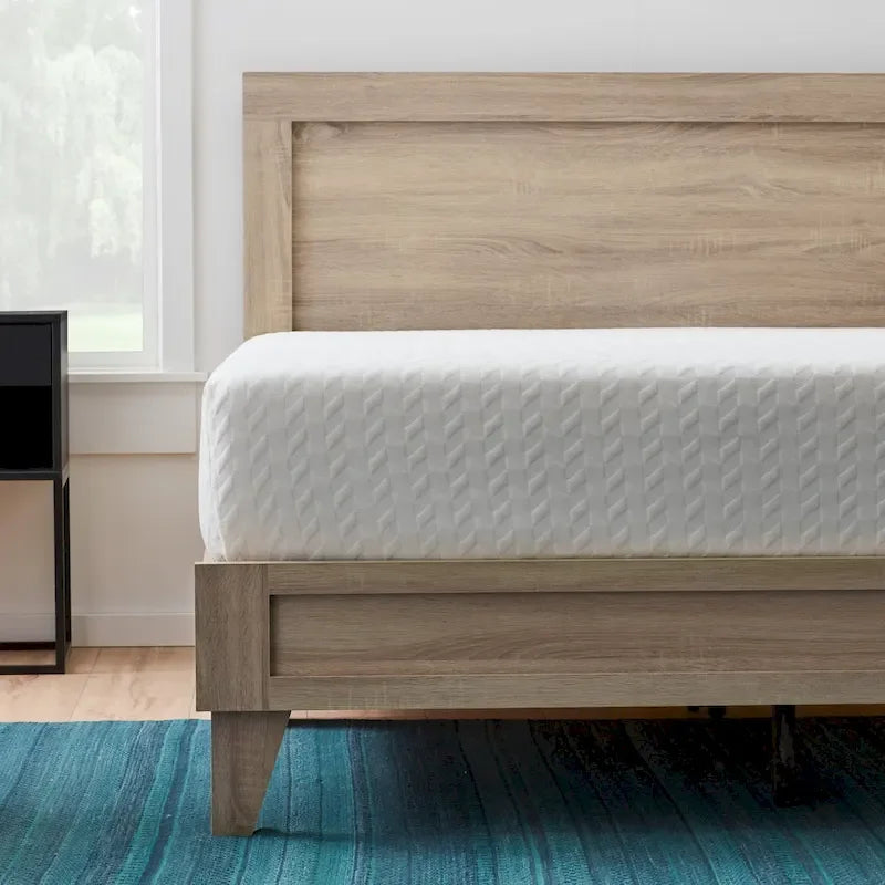 Classic Wood Platform Bed with Raised Headboard and Slat Roll - Multiple Sizes