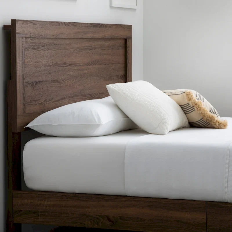 Classic Wood Platform Bed with Raised Headboard and Slat Roll - Multiple Sizes