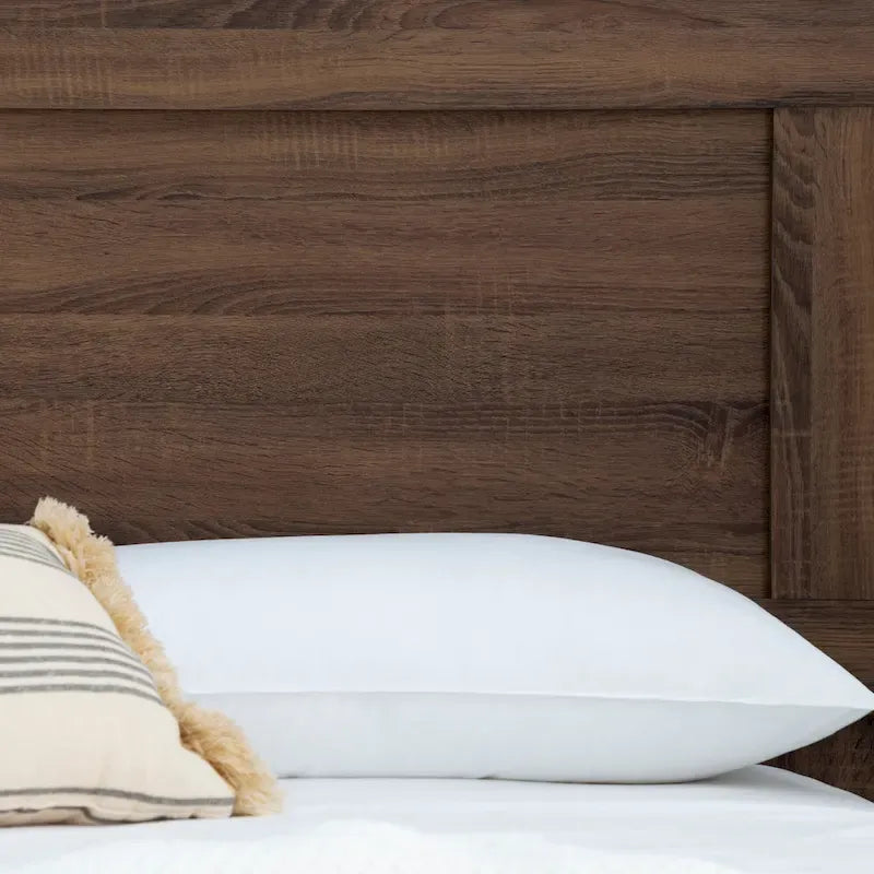 Classic Wood Platform Bed with Raised Headboard and Slat Roll - Multiple Sizes