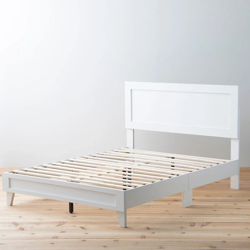 Classic Wood Platform Bed with Raised Headboard and Slat Roll - Multiple Sizes