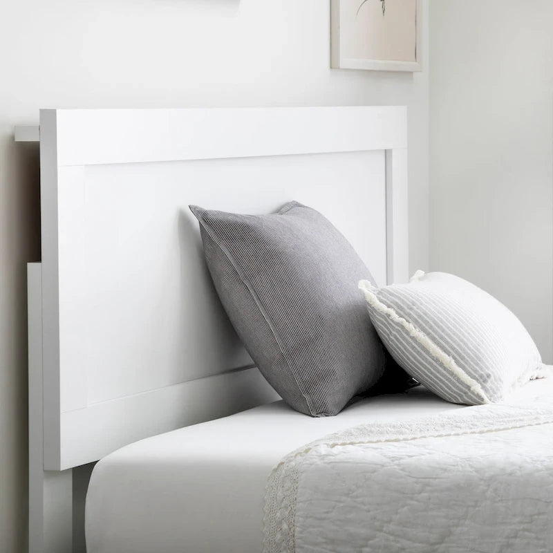 Classic Wood Platform Bed with Raised Headboard and Slat Roll - Multiple Sizes