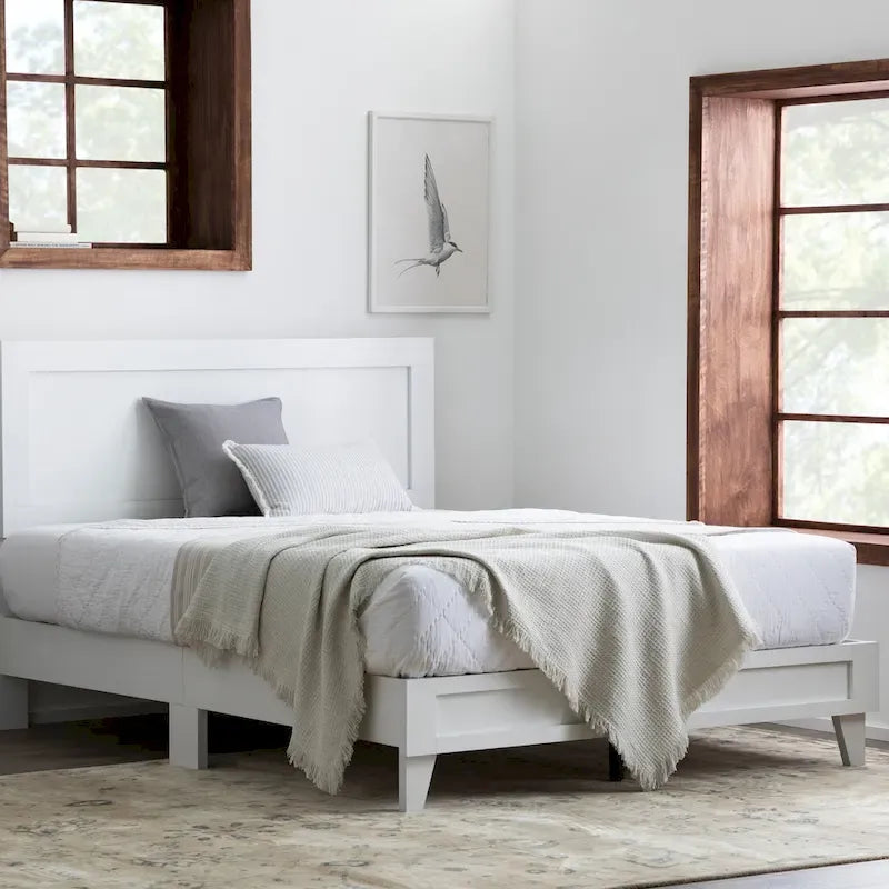 Classic Wood Platform Bed with Raised Headboard and Slat Roll - Multiple Sizes