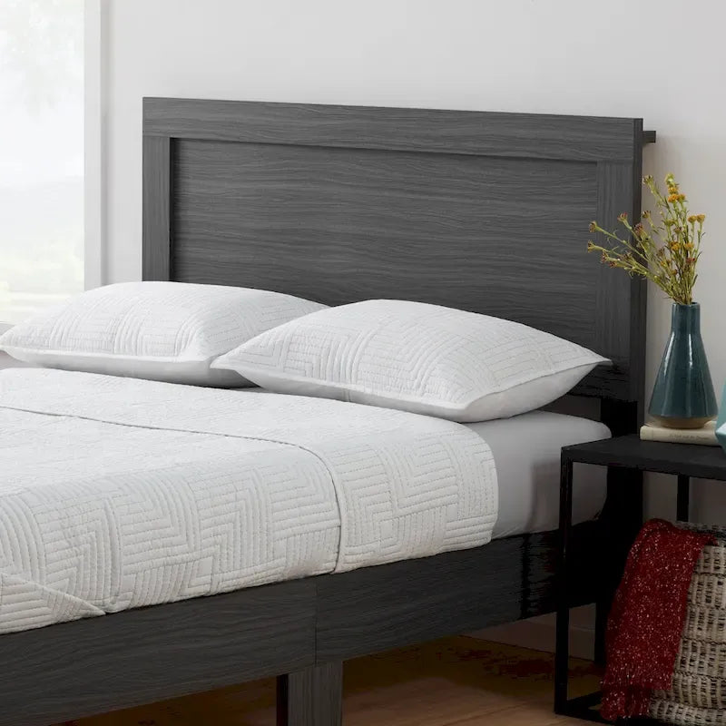 Classic Wood Platform Bed with Raised Headboard and Slat Roll - Multiple Sizes