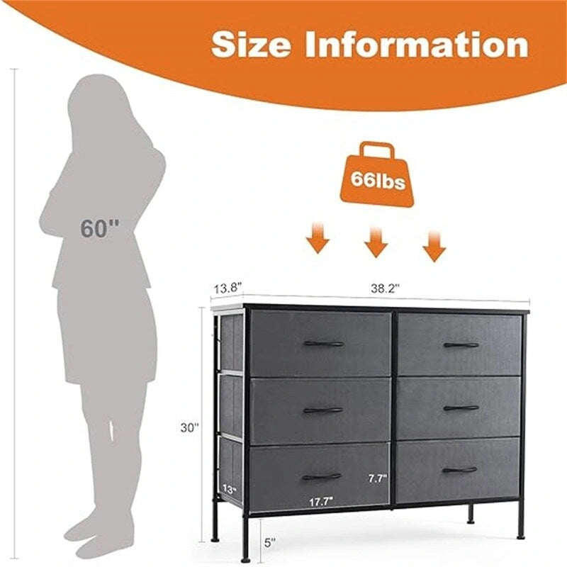 Small 6-Drawer Fabric Storage Tower Chest for Bedroom - 38.2W x 30H inches