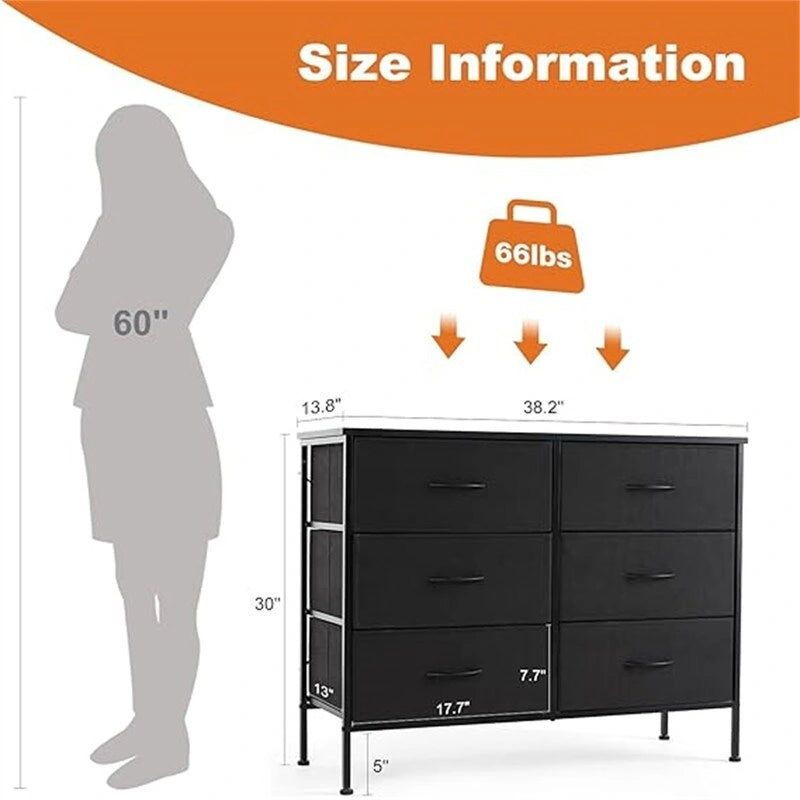 Small 6-Drawer Fabric Storage Tower Chest for Bedroom - 38.2W x 30H inches