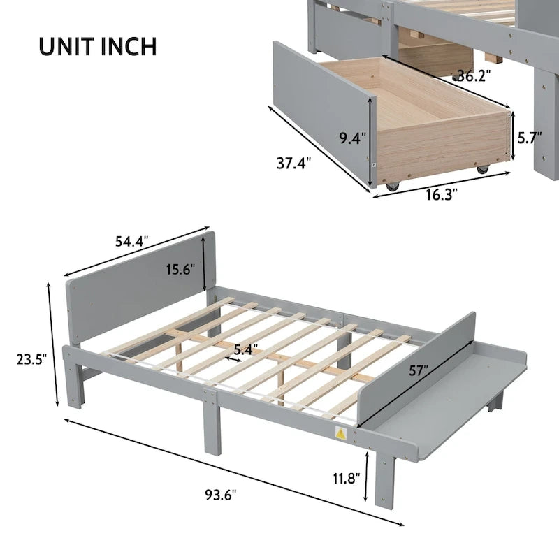Twin Size Daybed with 2 Storage Drawers in Grey