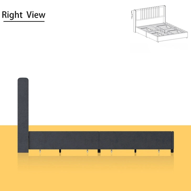 Modern Illuminated Upholstered Platform Bed with LED Light Strip and Gold Trim