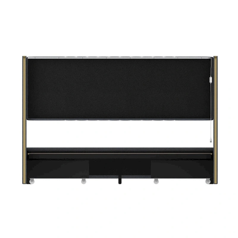 Modern Illuminated Upholstered Platform Bed with LED Light Strip and Gold Trim