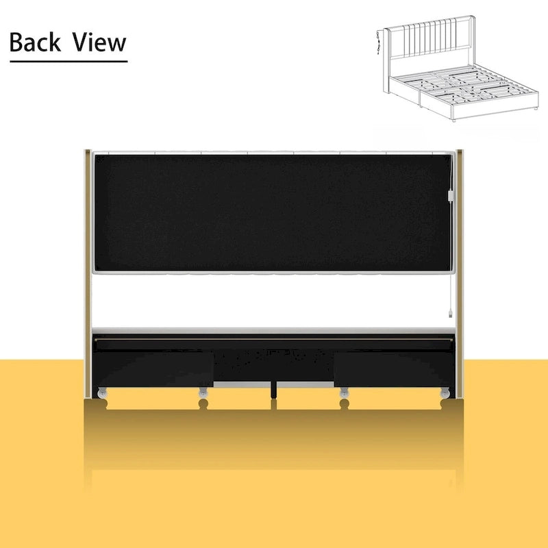 Modern Illuminated Upholstered Platform Bed with LED Light Strip and Gold Trim