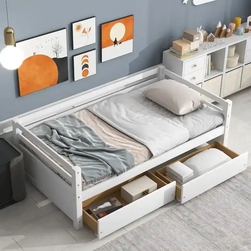 Twin Size Daybed with 2 Storage Drawers - Grey, Sofa and Bed in One