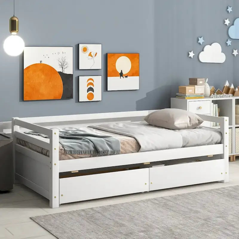 Twin Size Daybed with 2 Storage Drawers - Grey, Sofa and Bed in One