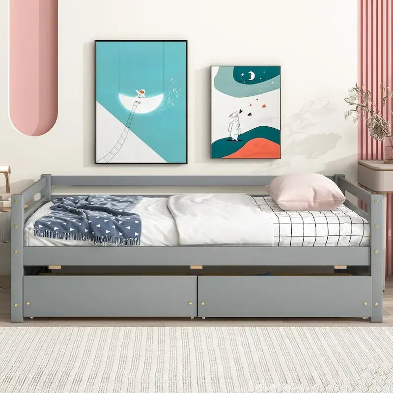 Twin Size Daybed with 2 Storage Drawers - Grey, Sofa and Bed in One