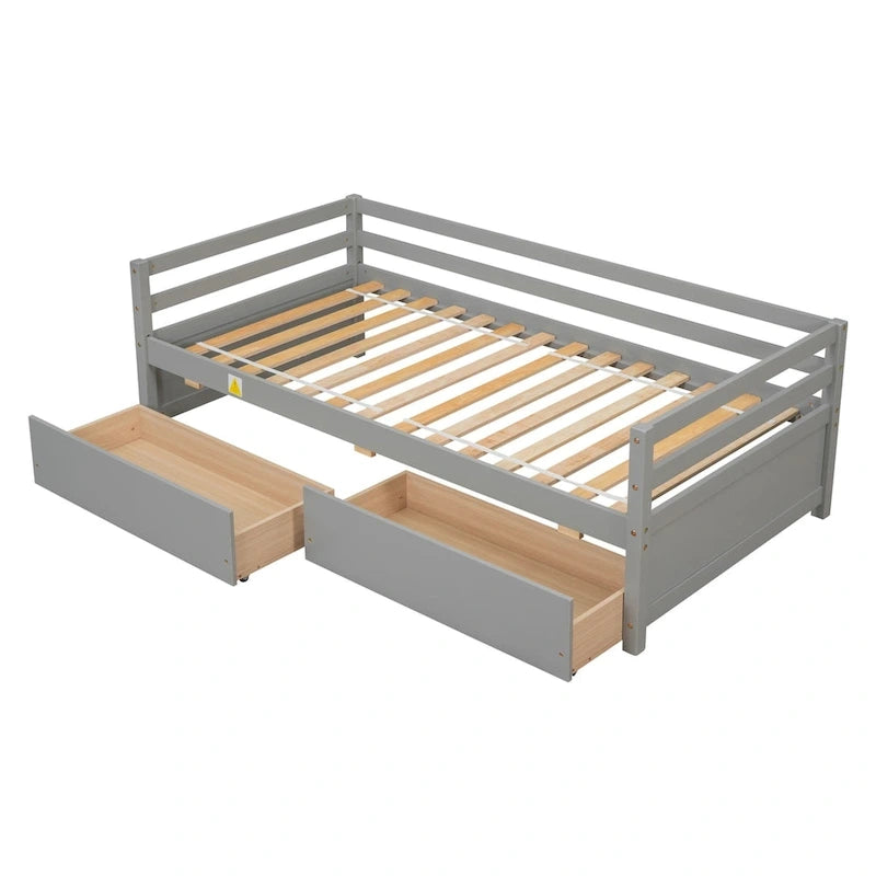 Twin Size Daybed with 2 Storage Drawers - Grey, Sofa and Bed in One