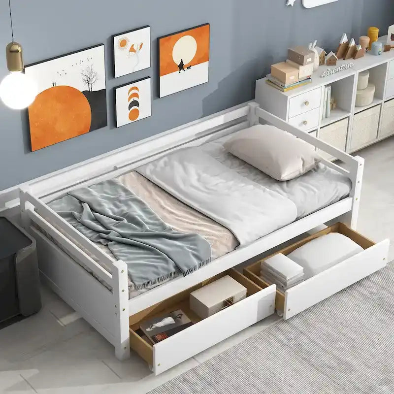 Twin Size Daybed with 2 Storage Drawers - Grey, Sofa and Bed in One