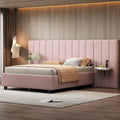 Full Size Velvet Upholstered Platform Bed with Large Headboard and Side Shelves